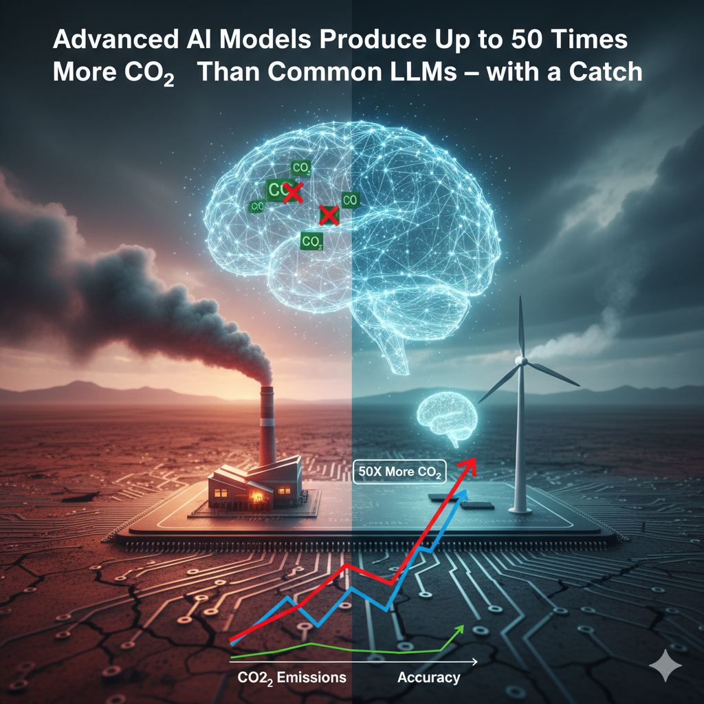 Advanced AI Models Produce Up to 50 Times More CO₂ Than Common LLMs — with a Catch cover